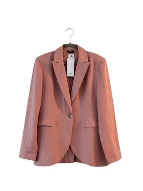 Ruti Linen Classic Blazer Dusty Coral Size 4 Oversized Boyfriend Long Fit NWT